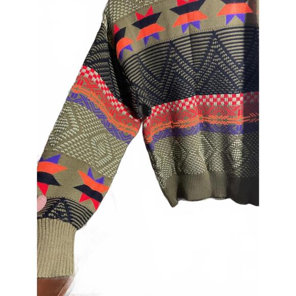 Cozy Vintage Wool Blend Sweater with Colorful Geometric Pattern Large - Picture 4 of 10
